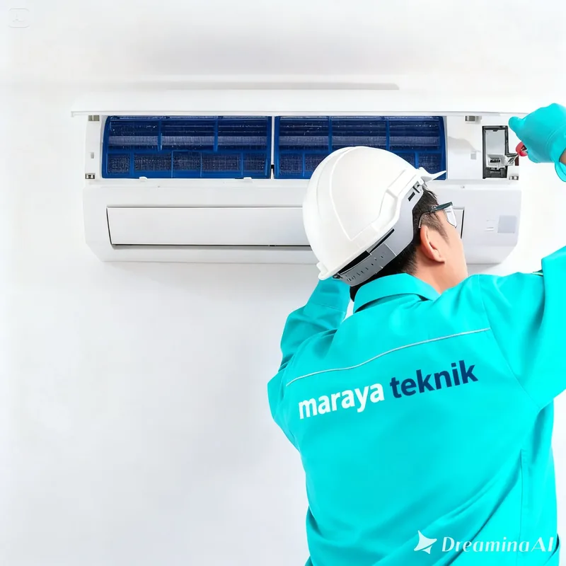 Teknisi Maraya Teknik melakukan relokasi unit AC ke lokasi baru